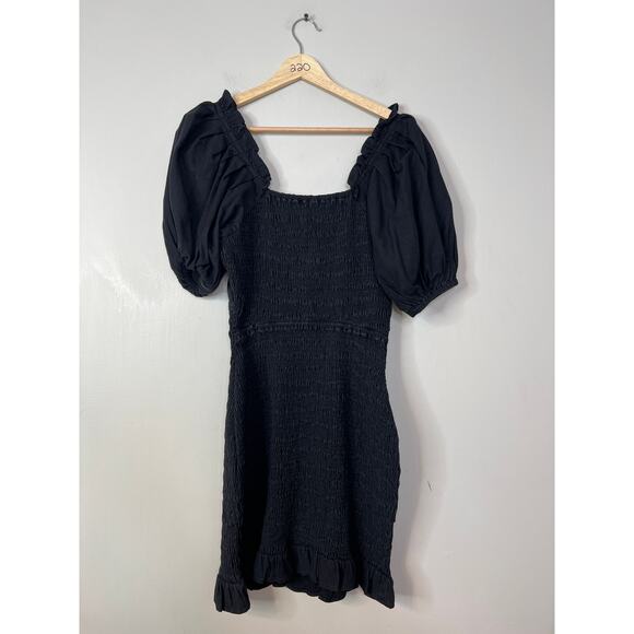 NWT Cleobella Camryn Sweetheart Smocked Charcoal Black Balloon Mini Dress - Picture 7 of 9